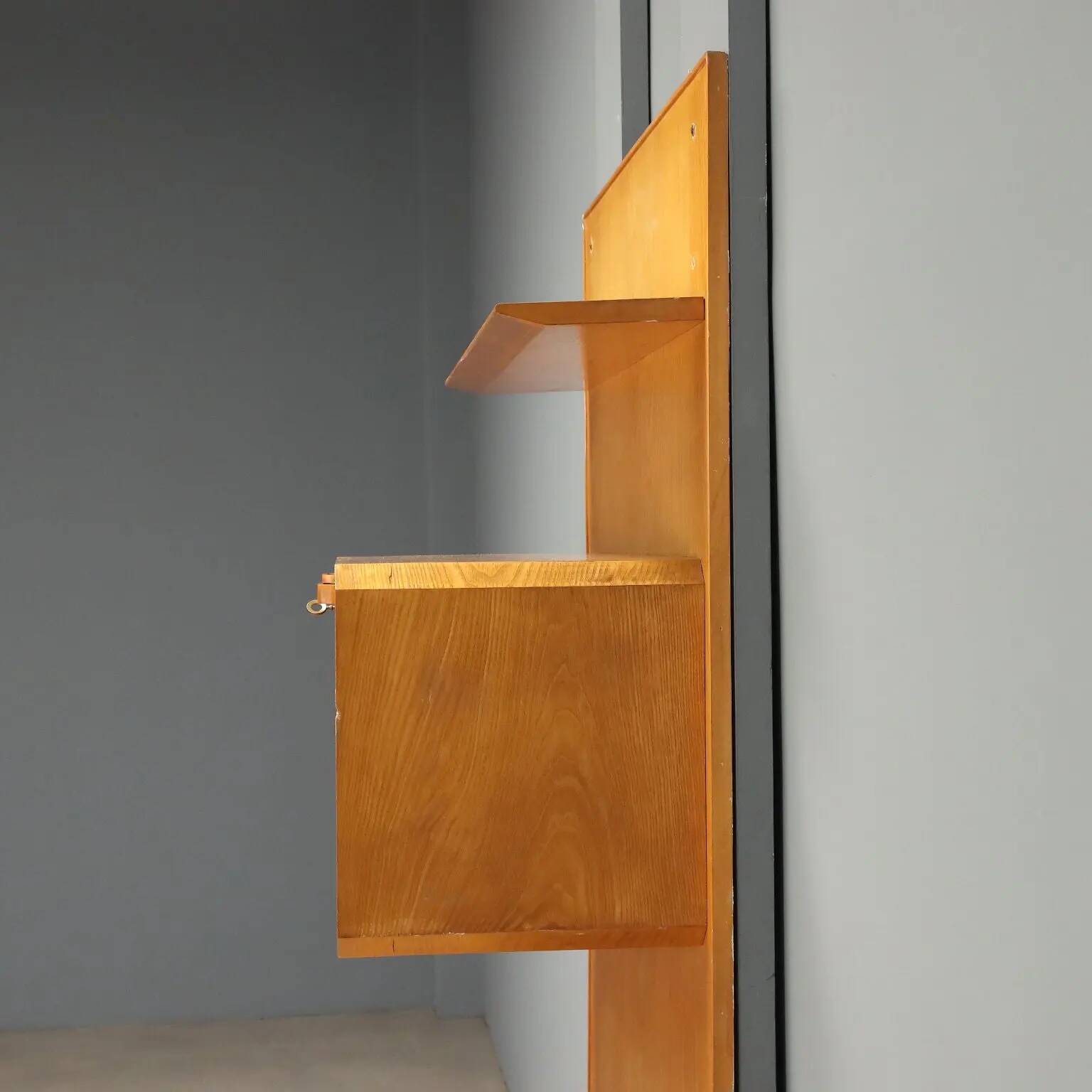 Vintage maple cabinet with drop-down front, Italian design, 1960s.
