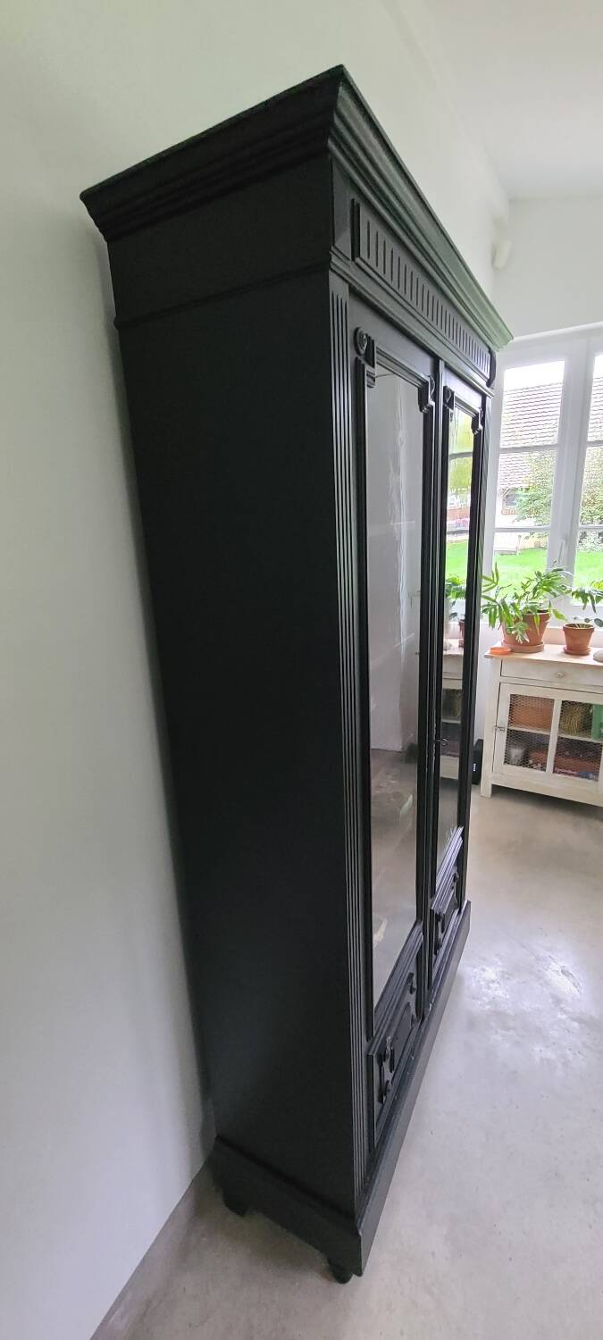 Old black Napoleon III display case, dresser, cabinet of curiosities, storage unit