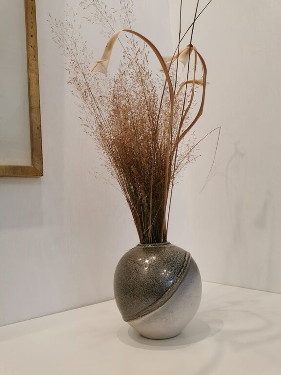 Grey potter's ball vase