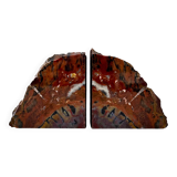 Serre-livres vintage en bois pétrifié, décoration de bibliothèque, étagère marbrée