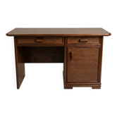 ​Ensemble Bureau et Étagère Murale Vintage en Bois & Cannage – Juncosa