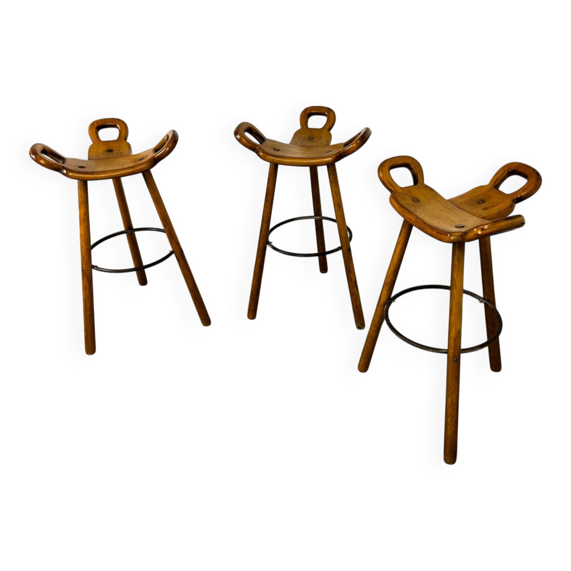 Set of 3 Brutalist Marbella Bar Stools by Sergio Rodrigues, 1960s