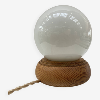 Modernist pine lamp and opaline ball globe