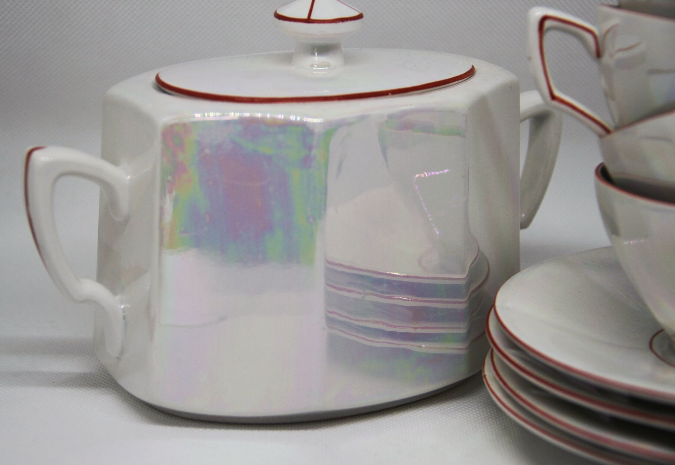 Digoin Coffee Service No.14 / 4 cups - sugar - pearly white and orange