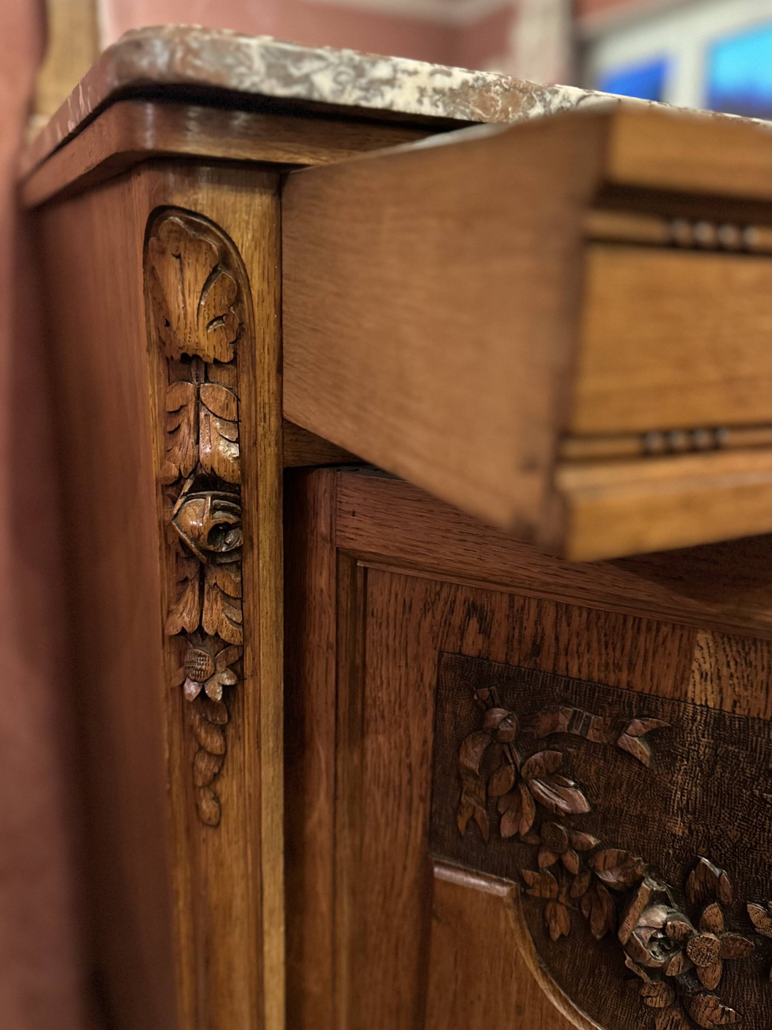 Art Deco sideboard with solid wood mirror and marble top