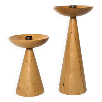 Vintage IKEA turned wooden candle holders | Pair