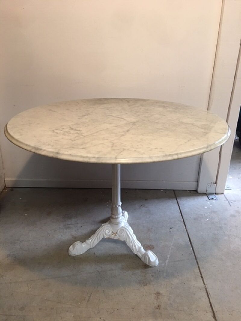 Old round table cast-iron central feet and marble tray 1960
