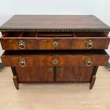 Biedermeier Chest in Walnut Veneer, Cherry, Gold Leaf & Brass, Austria, 1815