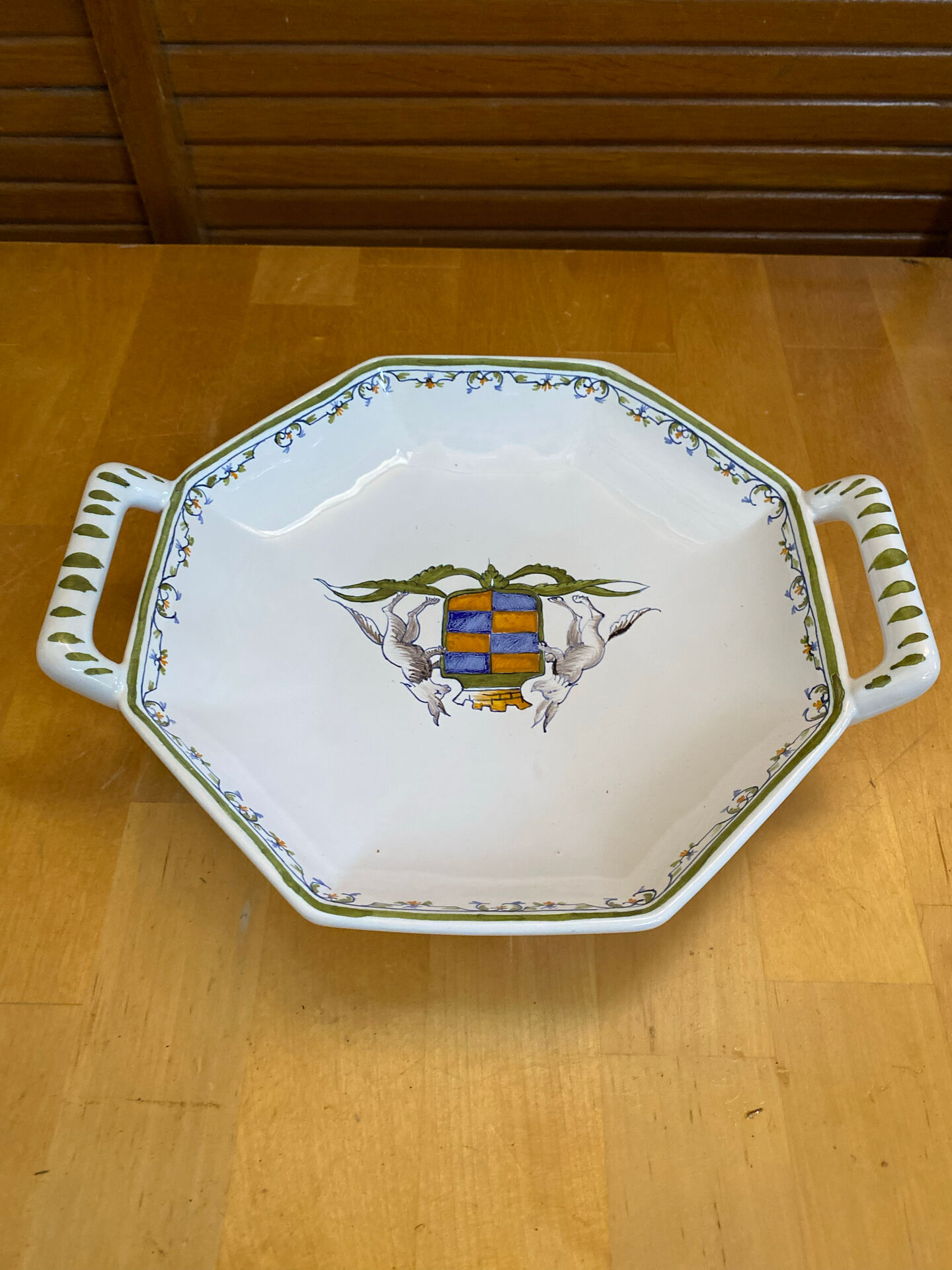 Old style moustiers plate white ceramic polychrome decor vintage