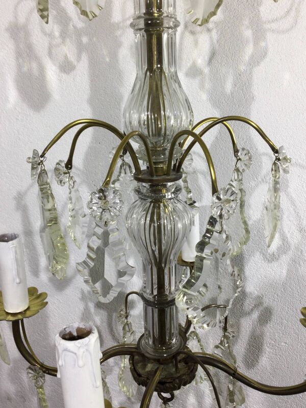 Lustre 4 lumières bronze et pampilles