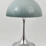 Rare Panthella table lamp by Verner Panton with a chrome base and grey shade.