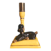 Lampe zoomorphe "poodle" en céramique vernissée noire, jaune & or.
