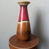 West German ceramic vase, country decoration, brown & red