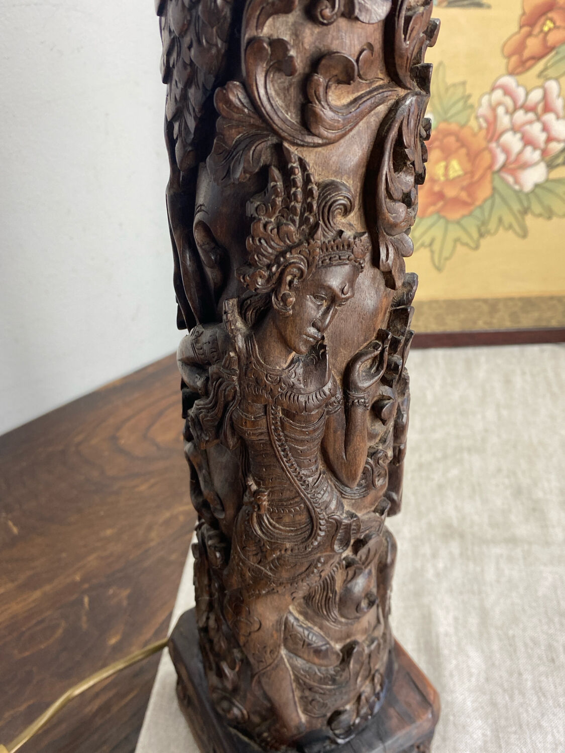 Carved wooden Balinese lamp base