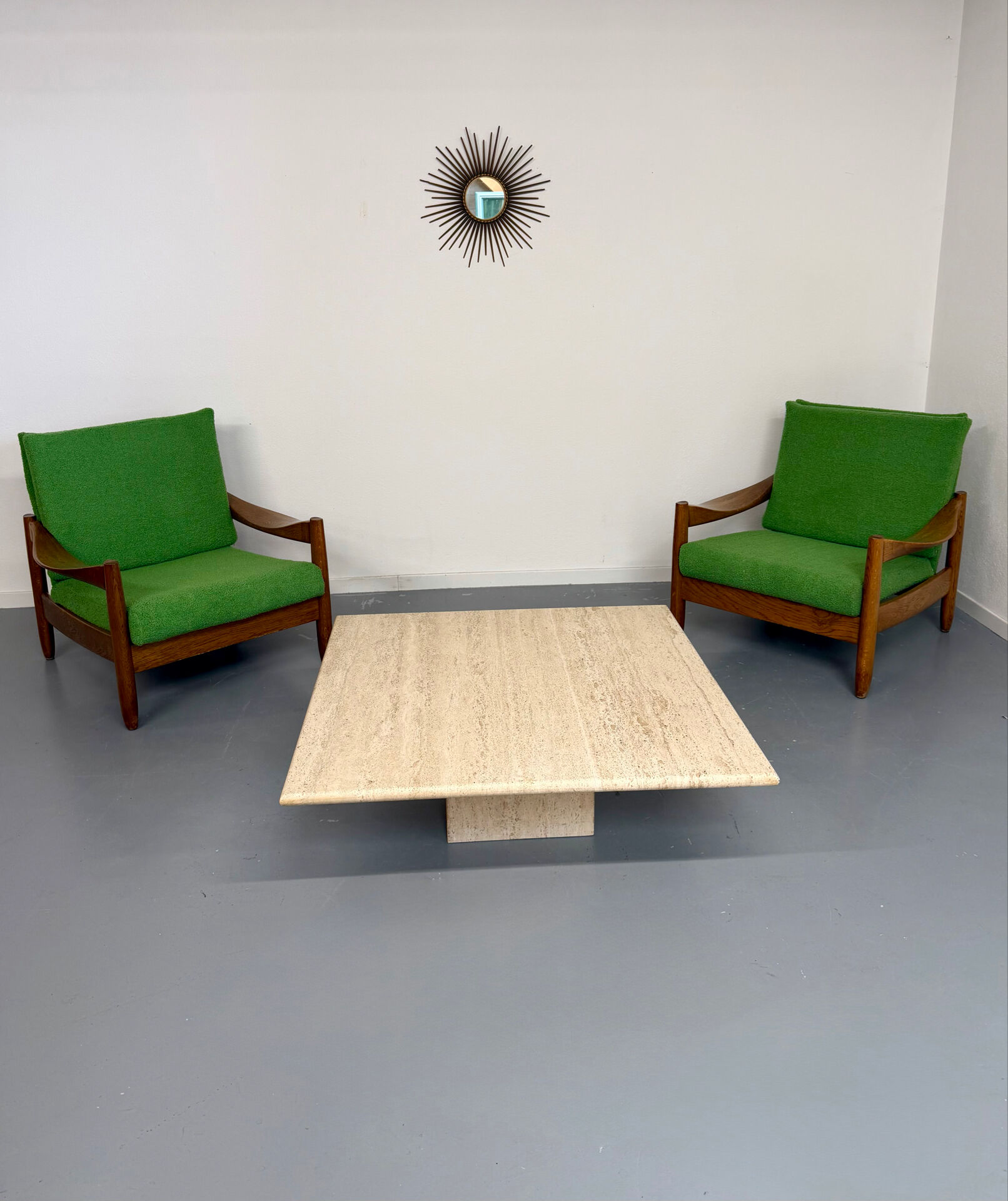 Italian coffee table in travertine, Roche Bobois edition, 70s/80s.