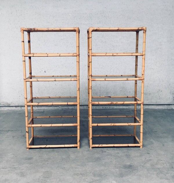 Boho Style Design Bamboo Shelving Units, Italy, 1960s, Set of 2