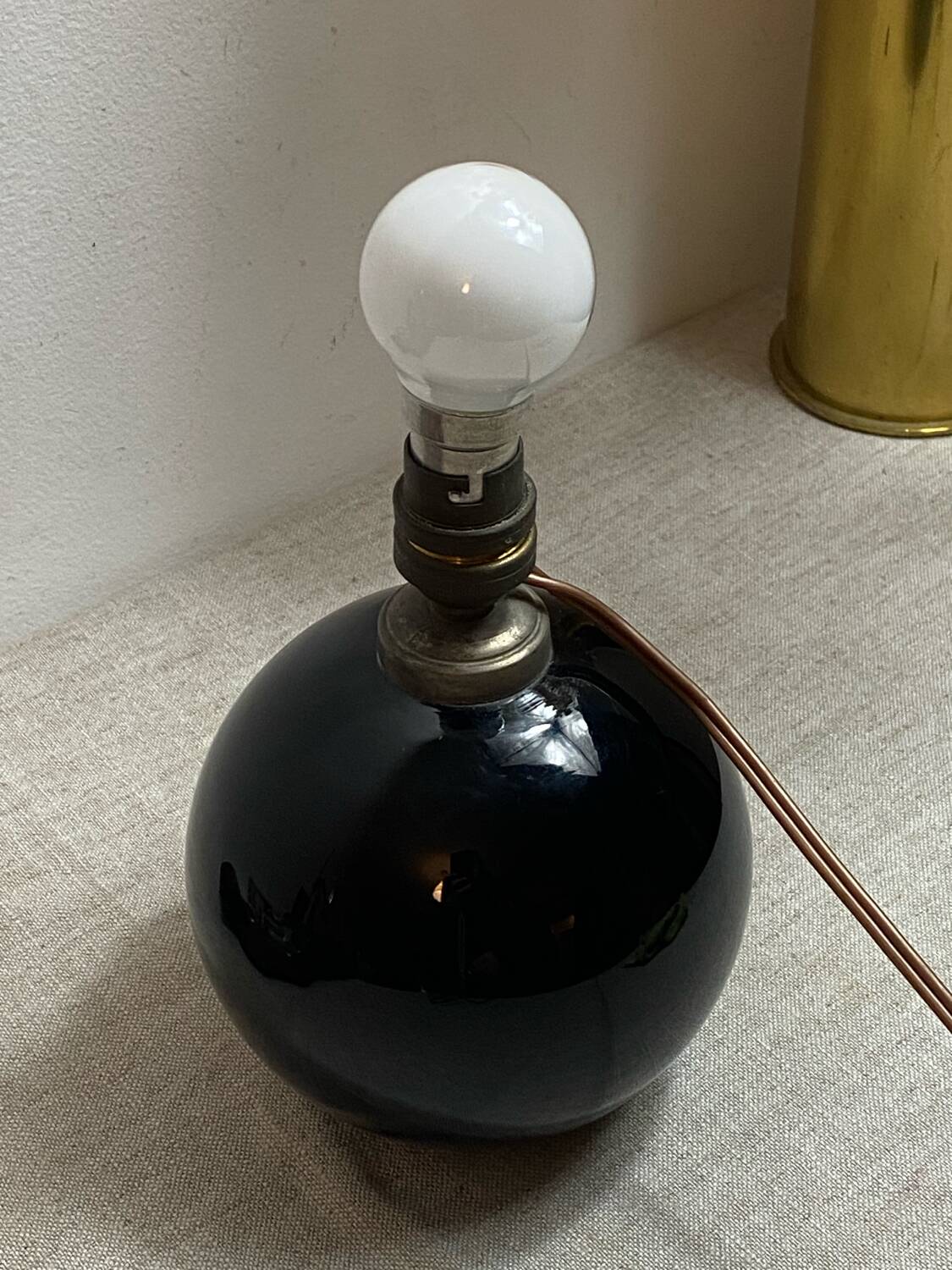 Black opaline glass globe lamp