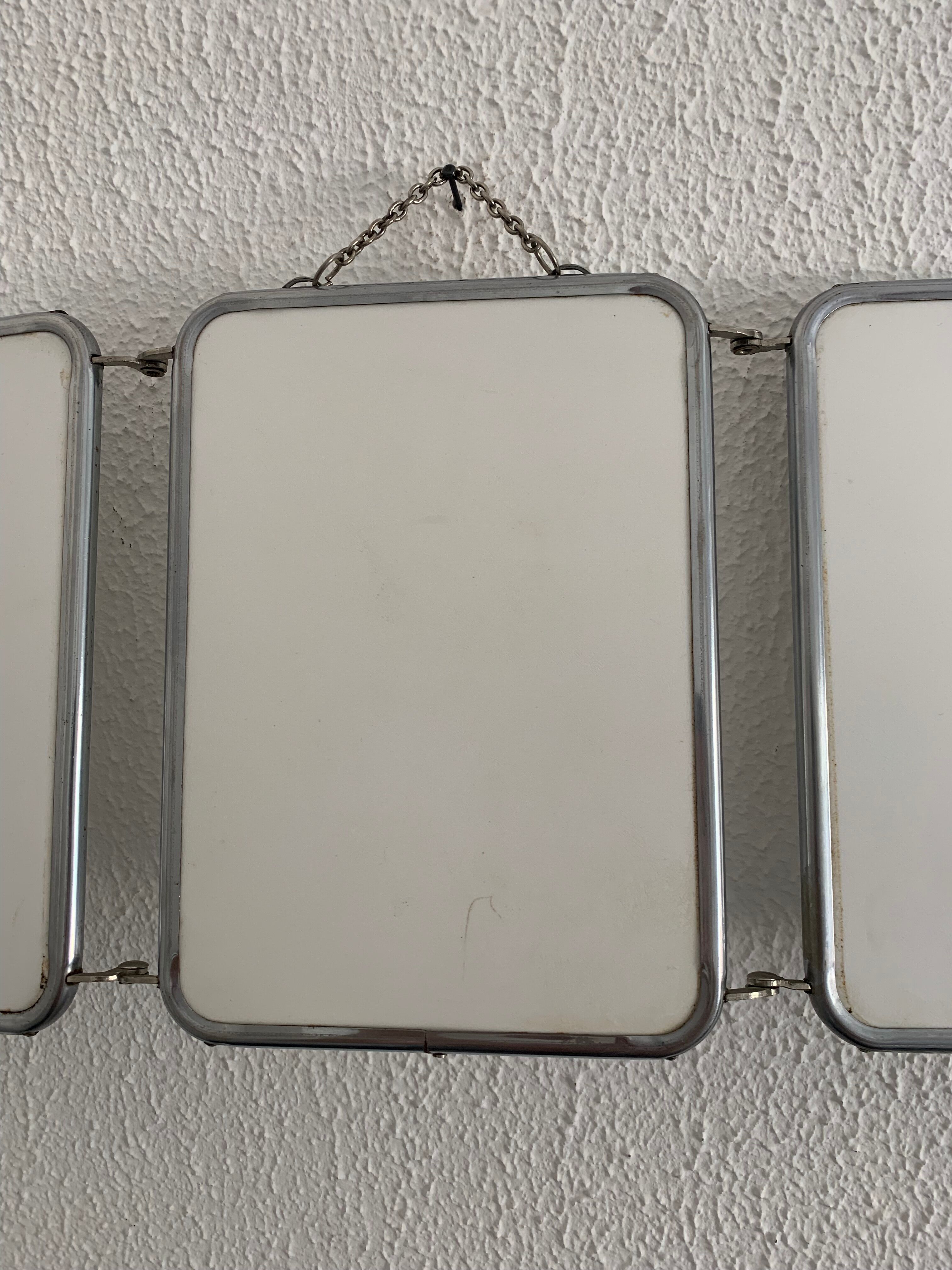 Vintage mirror 1950 triptych barber Arpin white - 21 x 51 cm