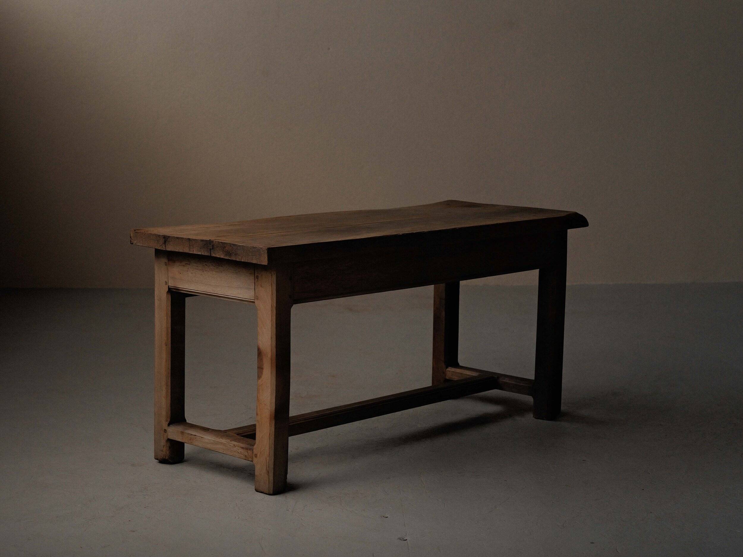 Antique work table/console in solid oak, Auvergne, circa 1900