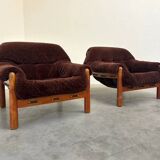 Set of mid-century lounge chairs in oak and teddy