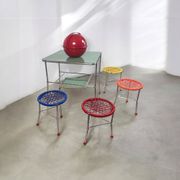 60s Kids Table with 4 Colourful Folding Chairs – Vintage Children Furniture Set
