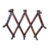 Old telescopic wooden wall coat rack - 10 accordion hook coat rack