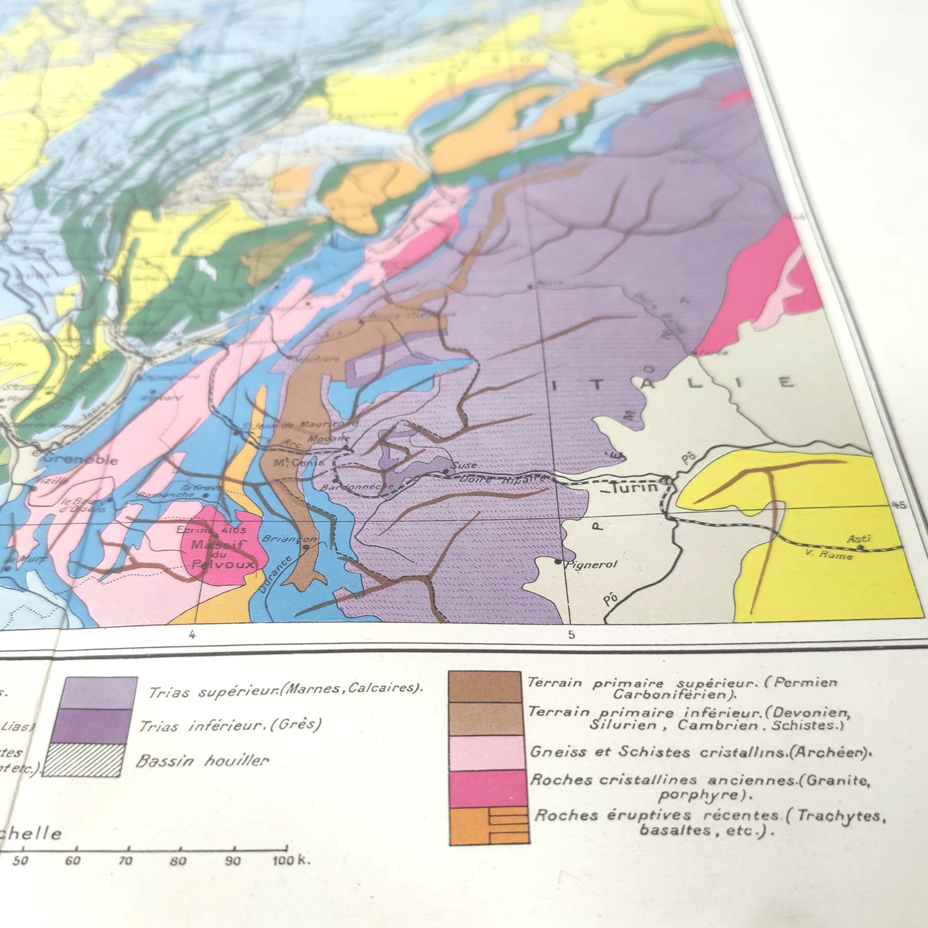 Vintage map of Jura France Switzerland 43x43cm from 1950
