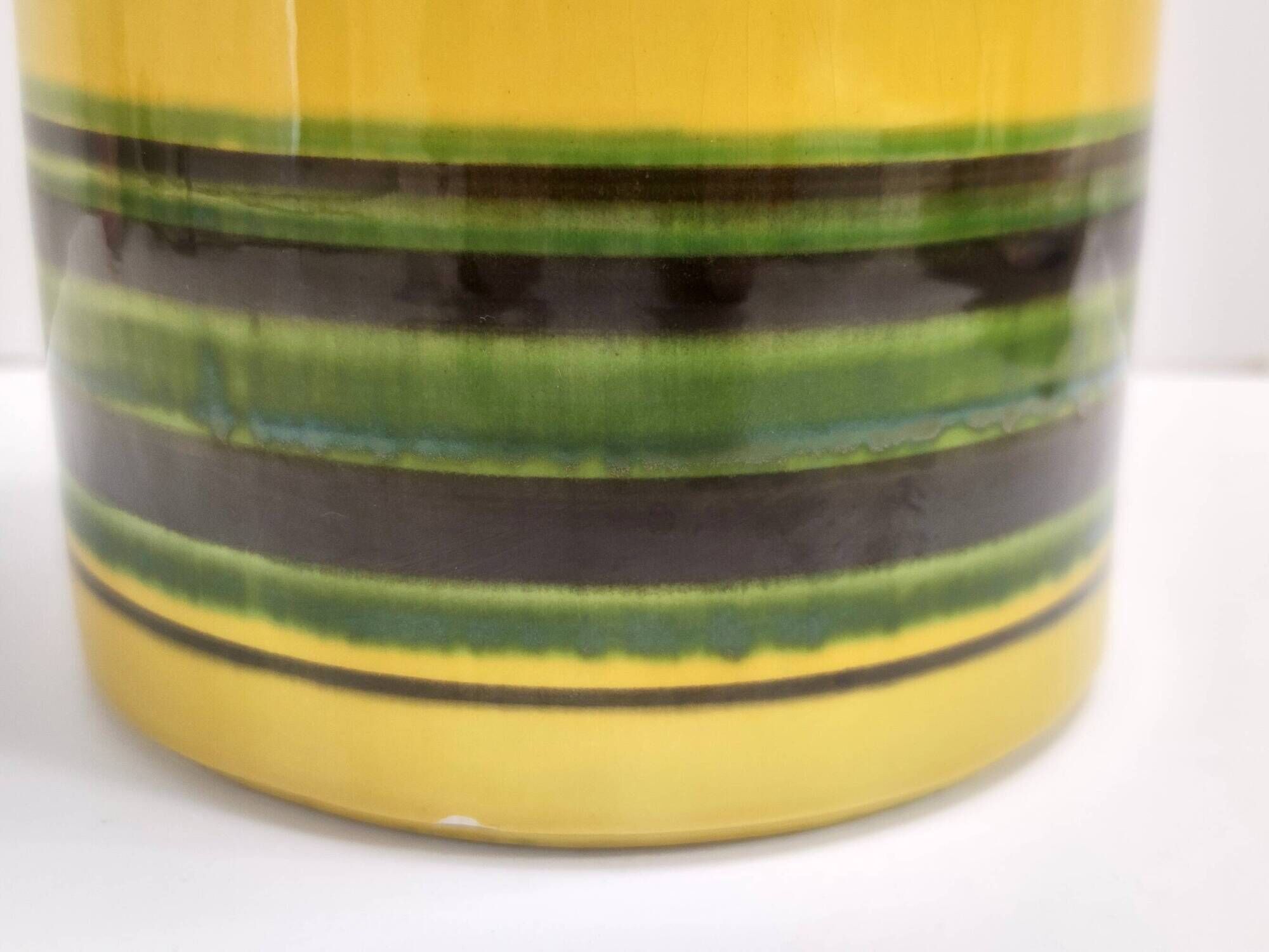 Set of Three Postmodern Blue and Yellow Glazed Vase and Bottles by Parravic