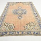Samon & Blue Luxury Vintage Rug, Large Area Vintage Persian Rug, 218x302 Cm