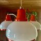 Chandelier, Pendant light, Ceiling light, 3 white and orange lampshades, 70s