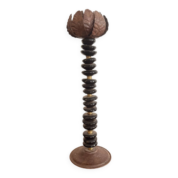 Lotus Pearl Candle Holder Vintage Brutalist Ethnic Metal