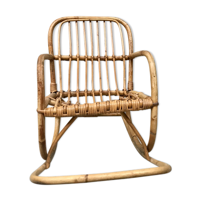 Rocking chair enfant en rotin bambou 1960