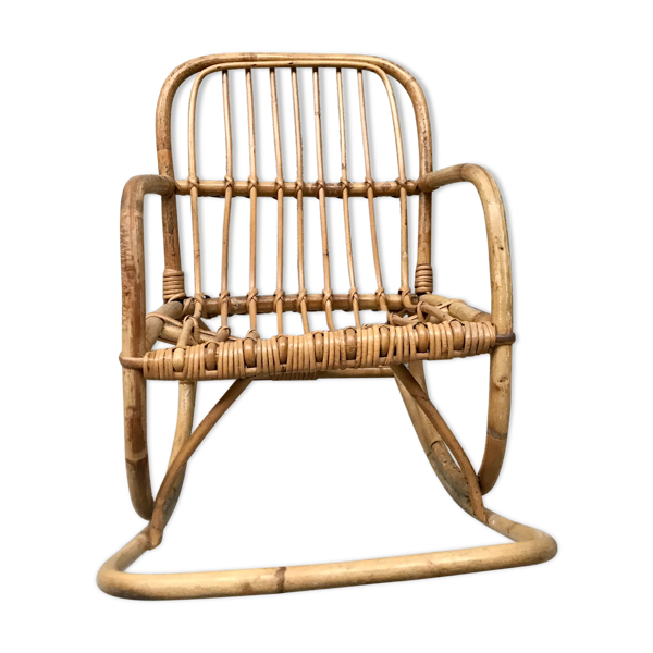 Rocking chair enfant en rotin bambou 1960