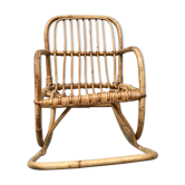 Rocking chair enfant en rotin bambou 1960
