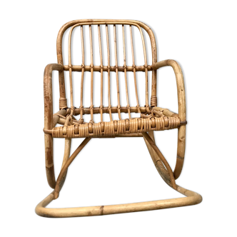 Rocking chair enfant en rotin bambou 1960