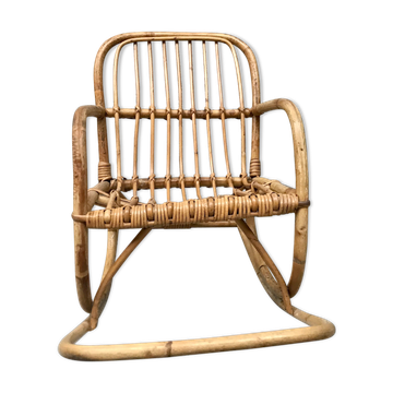 Rocking chair enfant en rotin bambou 1960