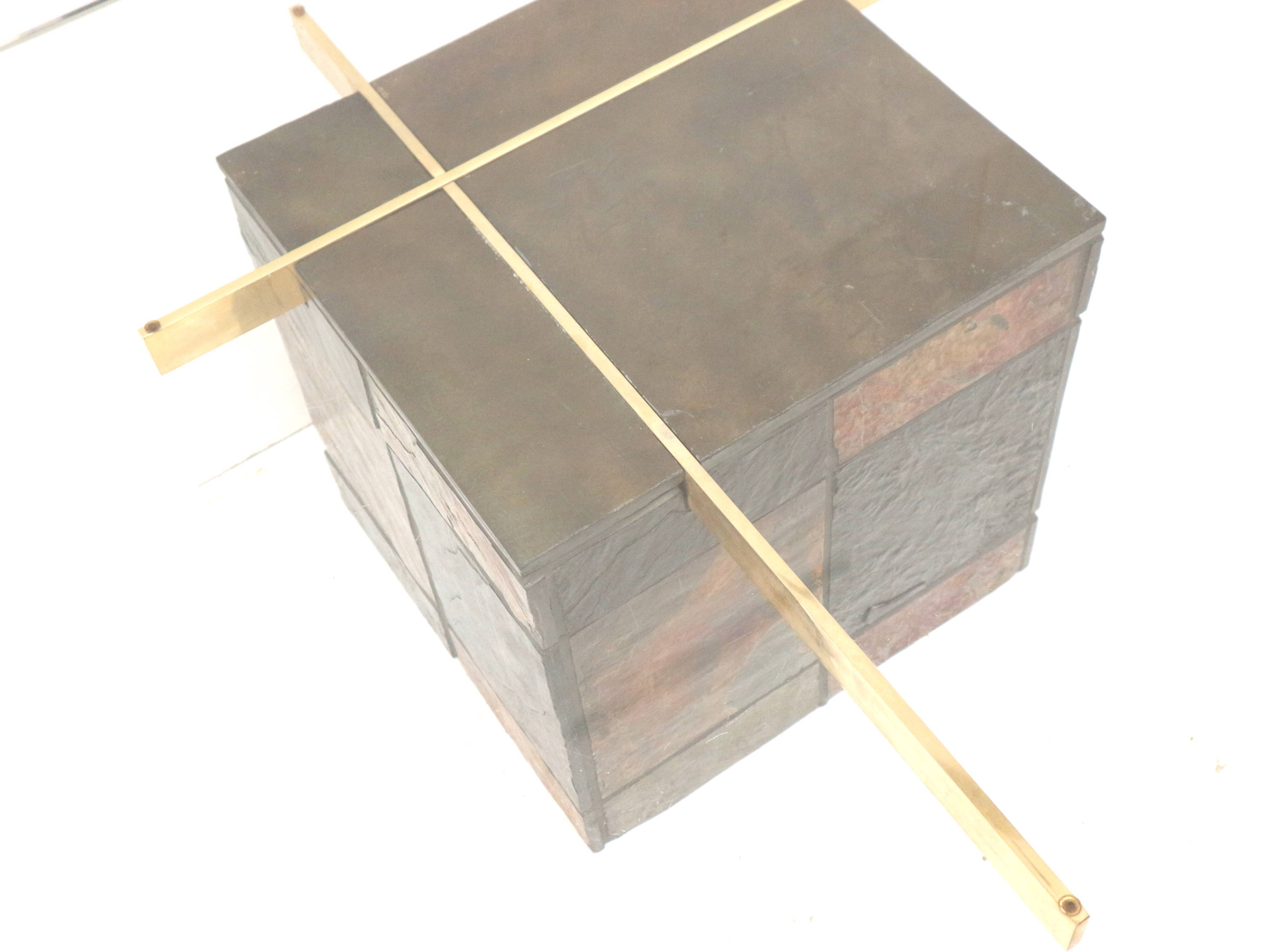 Italian design coffee table by Artedi with natural stone base and glass top