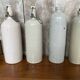 Set of 4 Old Grey Stoneware Bottles + Vintage Porcelain Stopper
