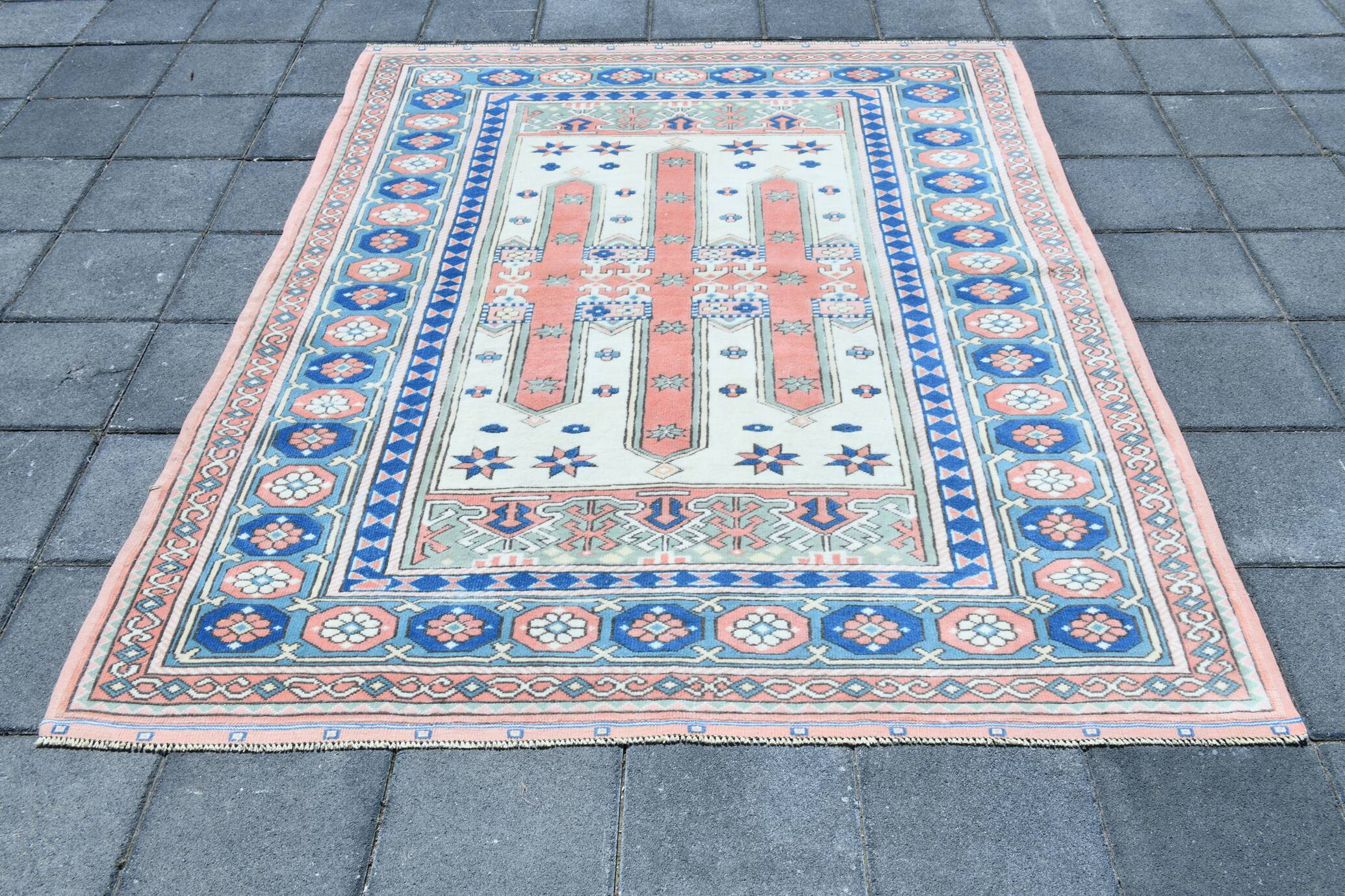 Powder Pink & Soft Blue Vintage Persian Rug, 166x209 Cm