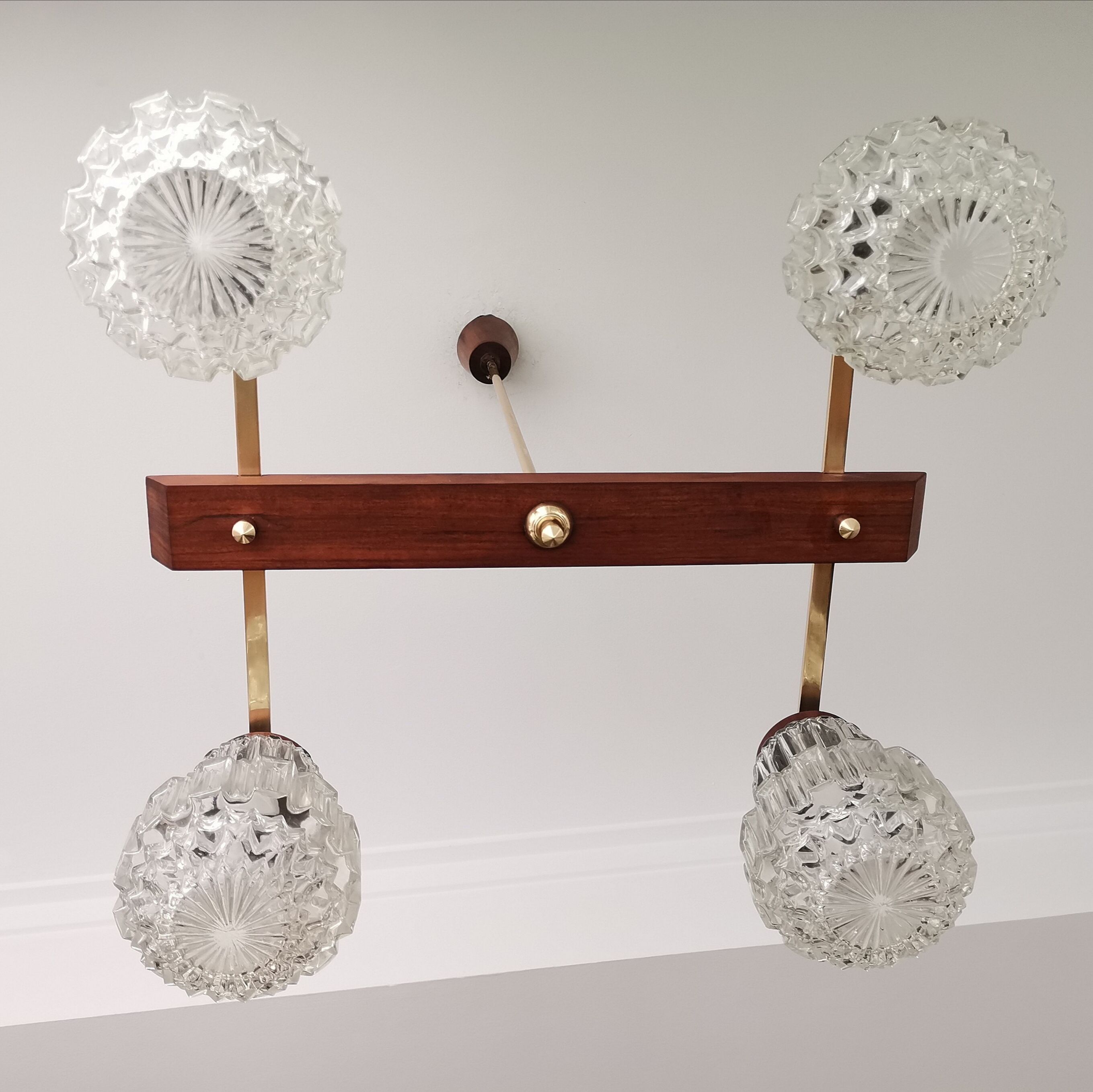 Vintage 60s rustic 4-light  wooden chandelier