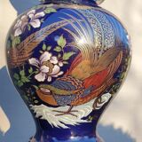 Ceramic lamp birds lyres on midnight blue background Napoleon III