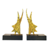 Golden bronze bookends brutalist design