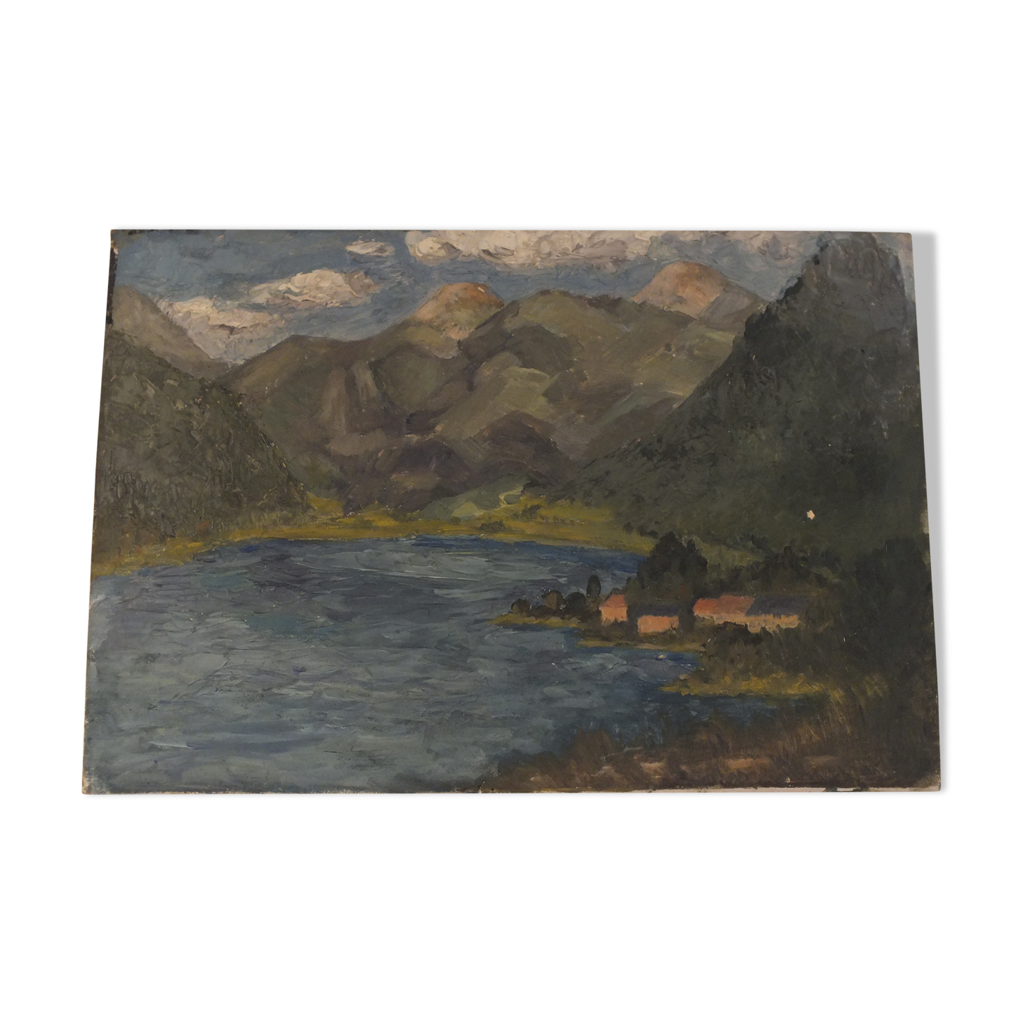 Oil on cardboard - Paysage de Montagne Duingt 1937 Lac d'Annecy