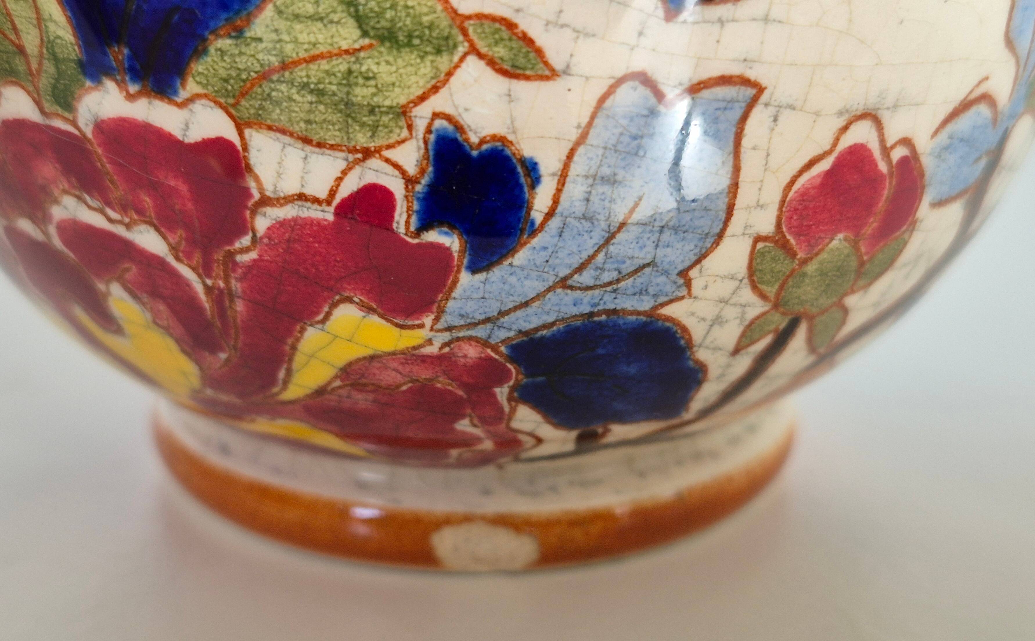 Cups (3) and saucers (6) for coffee in Gien earthenware, "Peonies" pattern.