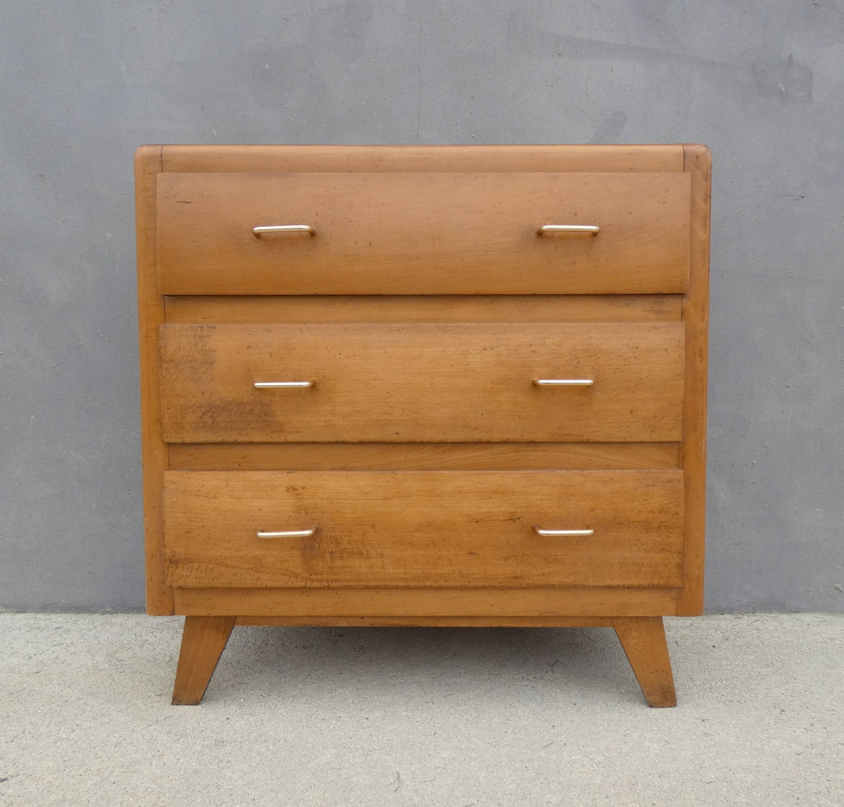 commode vintage en bois pieds compas