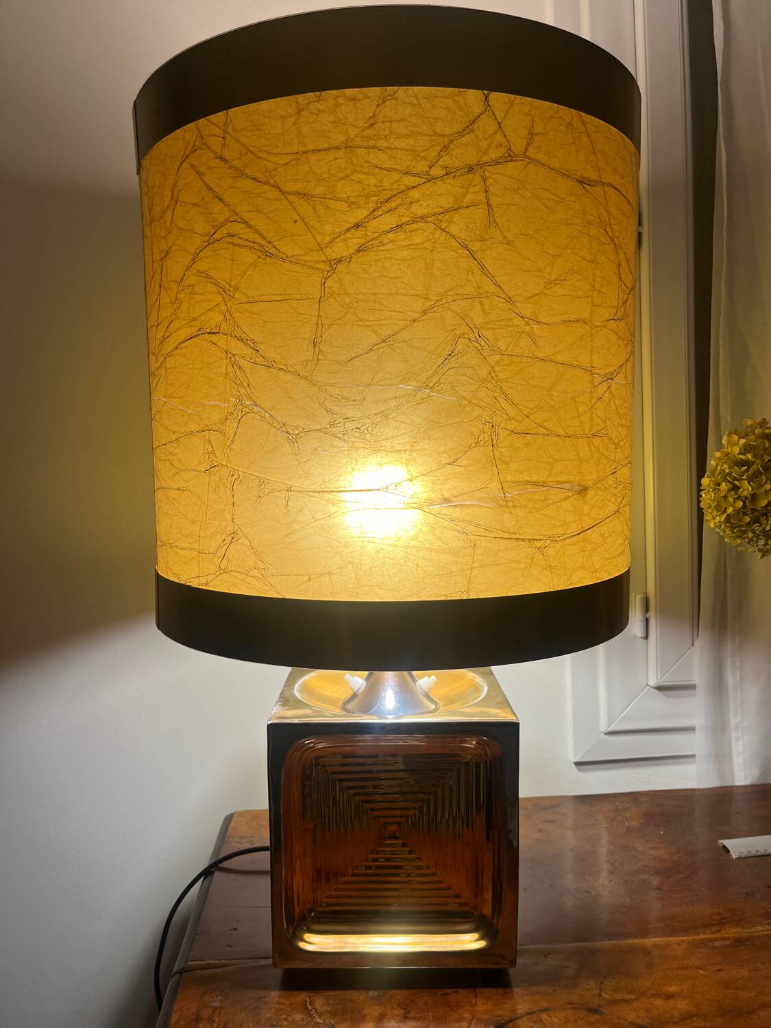 Lampe dorée ceramique des années 70