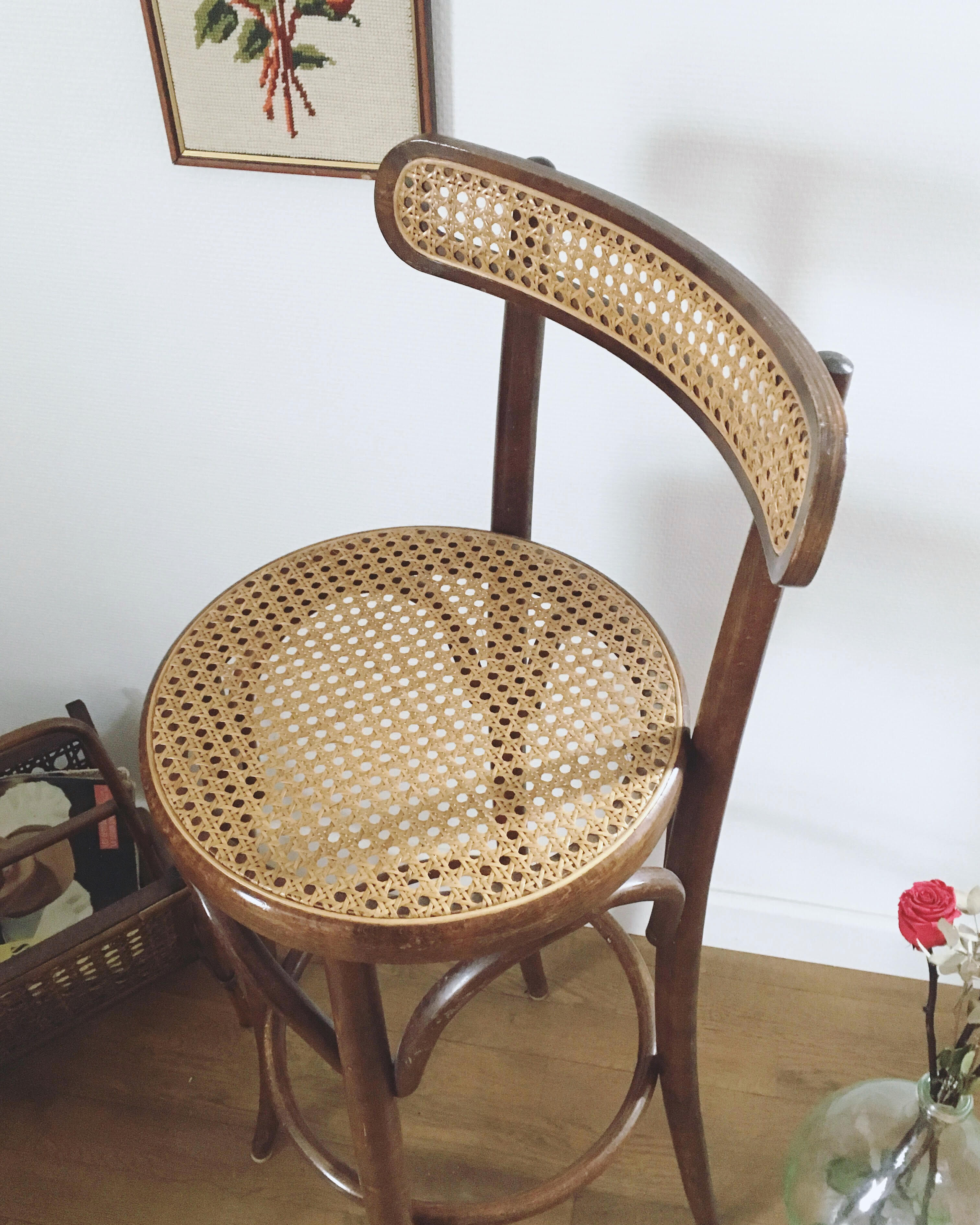 Wooden bar stool chair, 70s