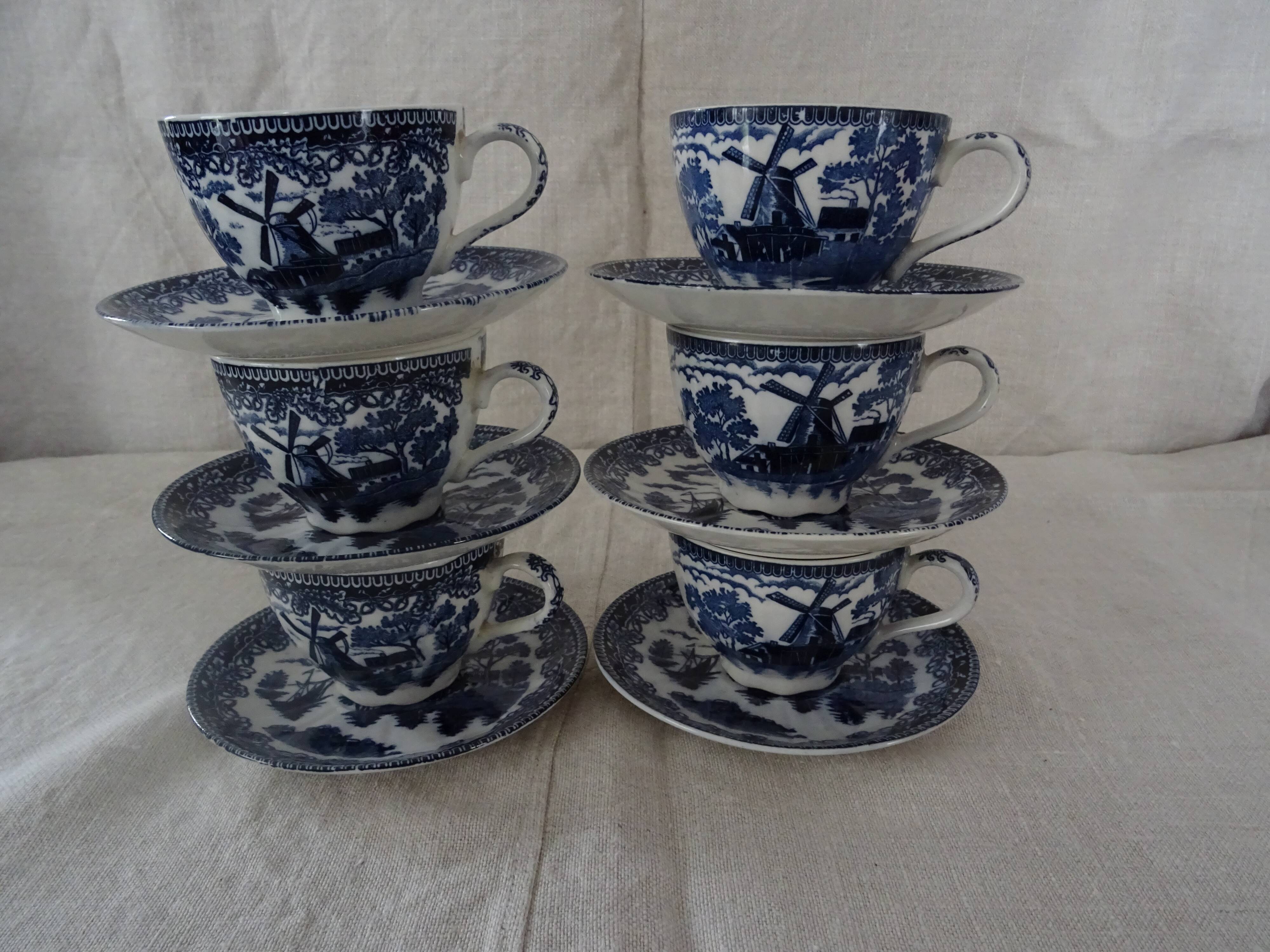 6 cups & under coffee cups décor delft blue boat mill faience