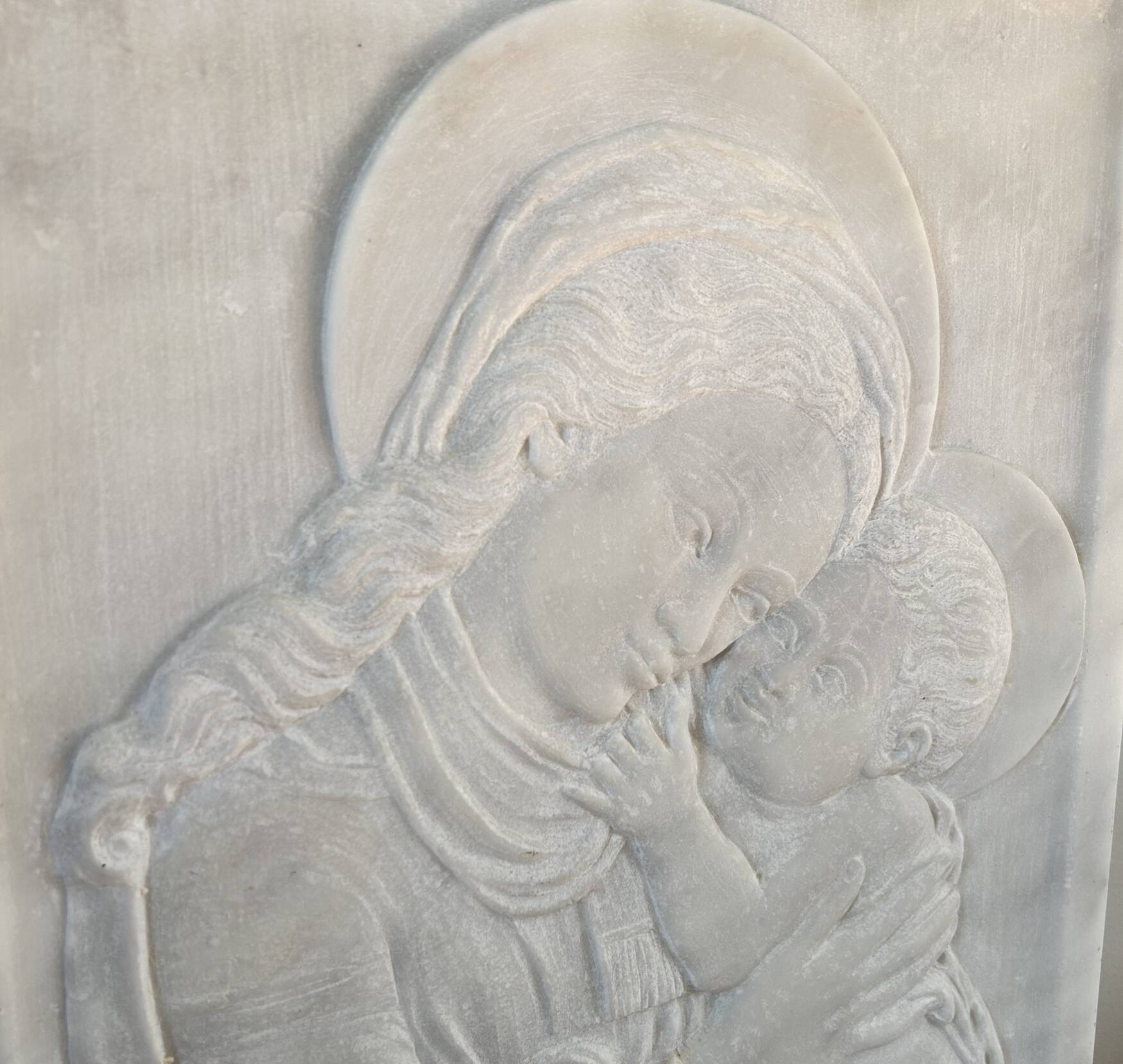 white marble plaque Virgin and Child