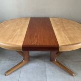 Table scandinave ronde vintage à pied central étoile extensible, éditée par baumann